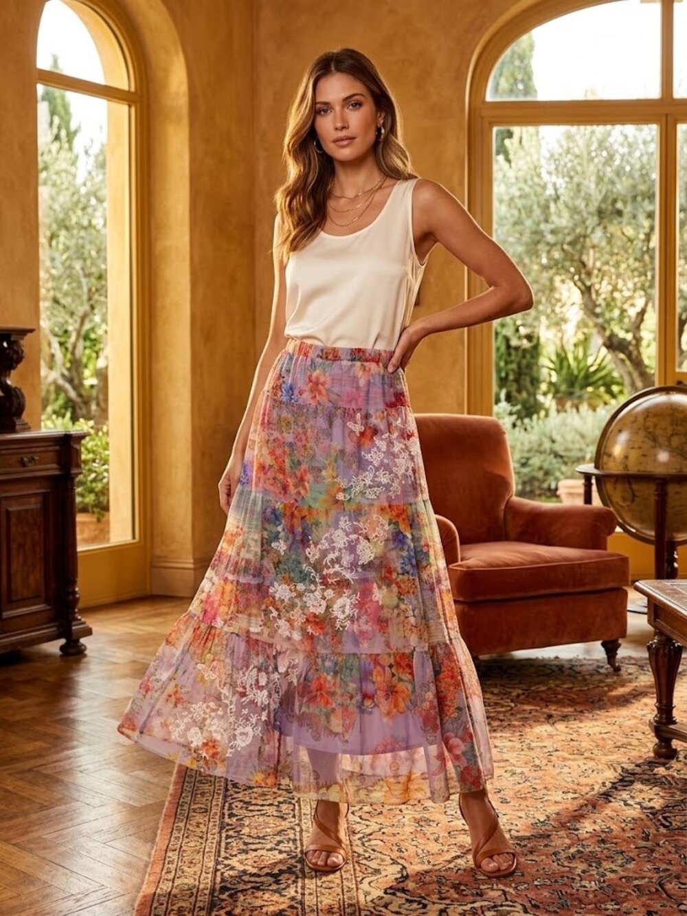 Johnny Was Tiered Maxi Skirt with Floral Embroidery NWT Size M - Picture 2 of 10